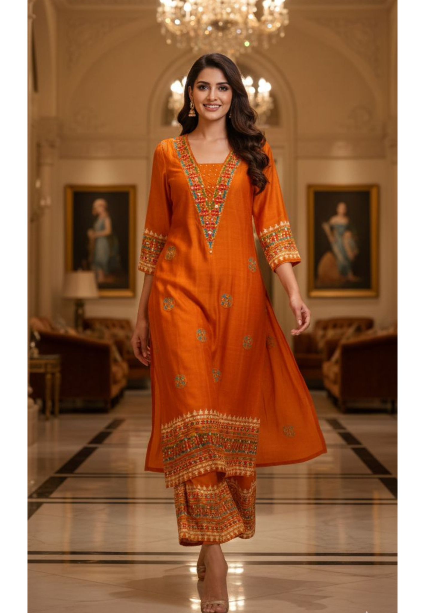 Rajasthani Touch Boho Look Saffron Elegance Kurta Pant Set In Muslin Fabric-12987