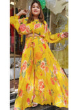 Chinon tara work floral print crop top with pant  (set of 2) DRYWASH-04170