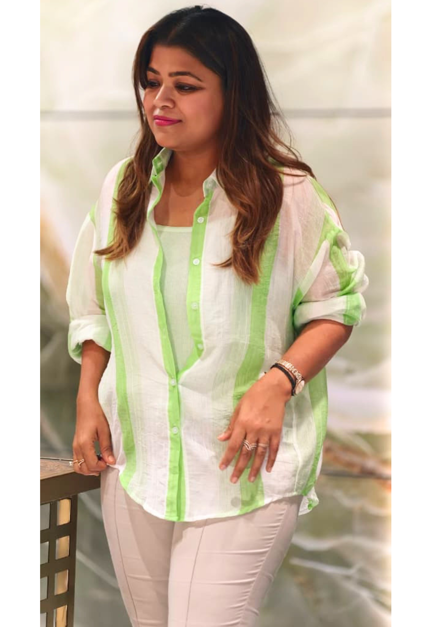 Summer Cool Striped Oversized Imported Shirt with Inner- 15034