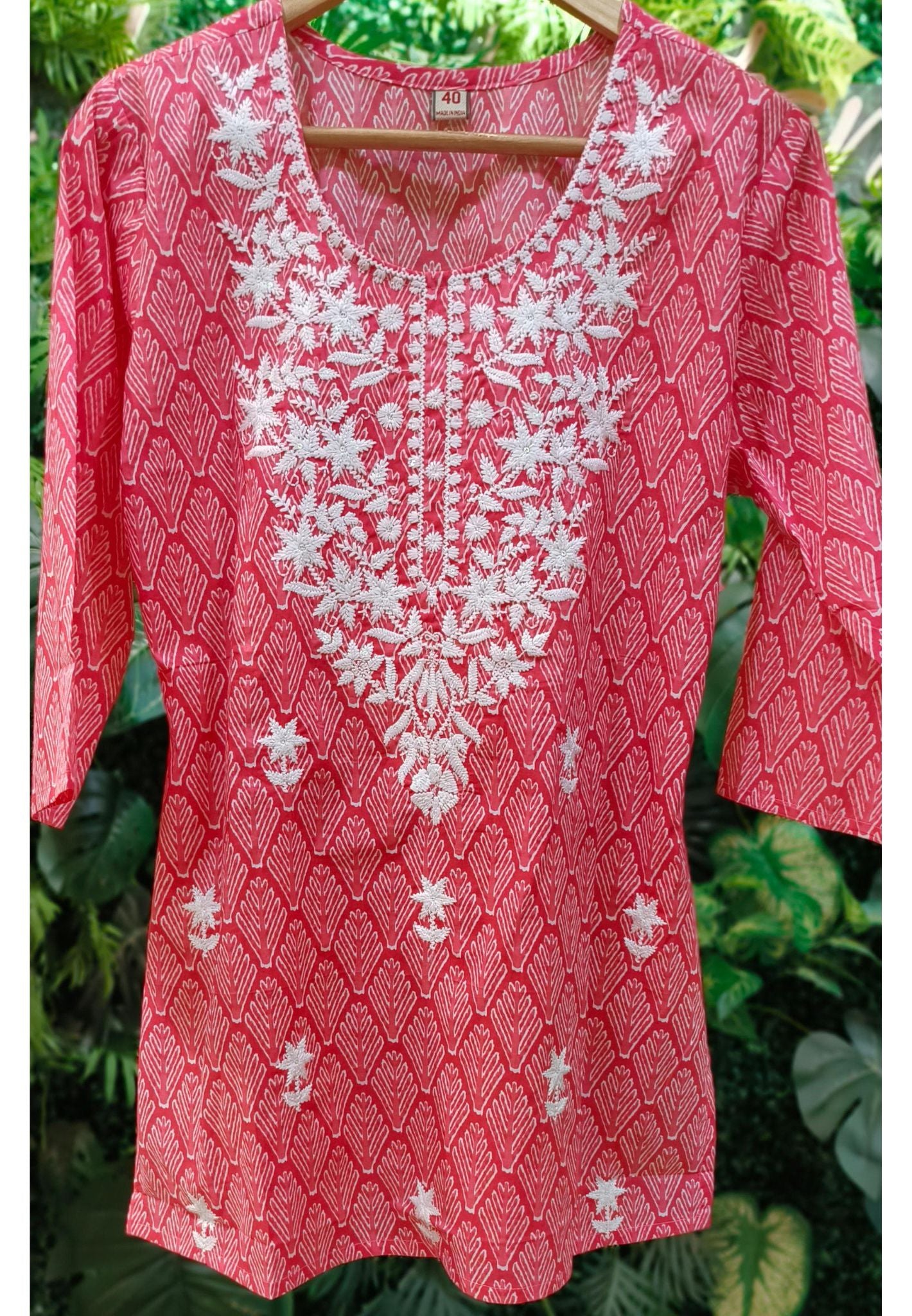 Cotton summer Floral Thread embroidery only short kurti-04637