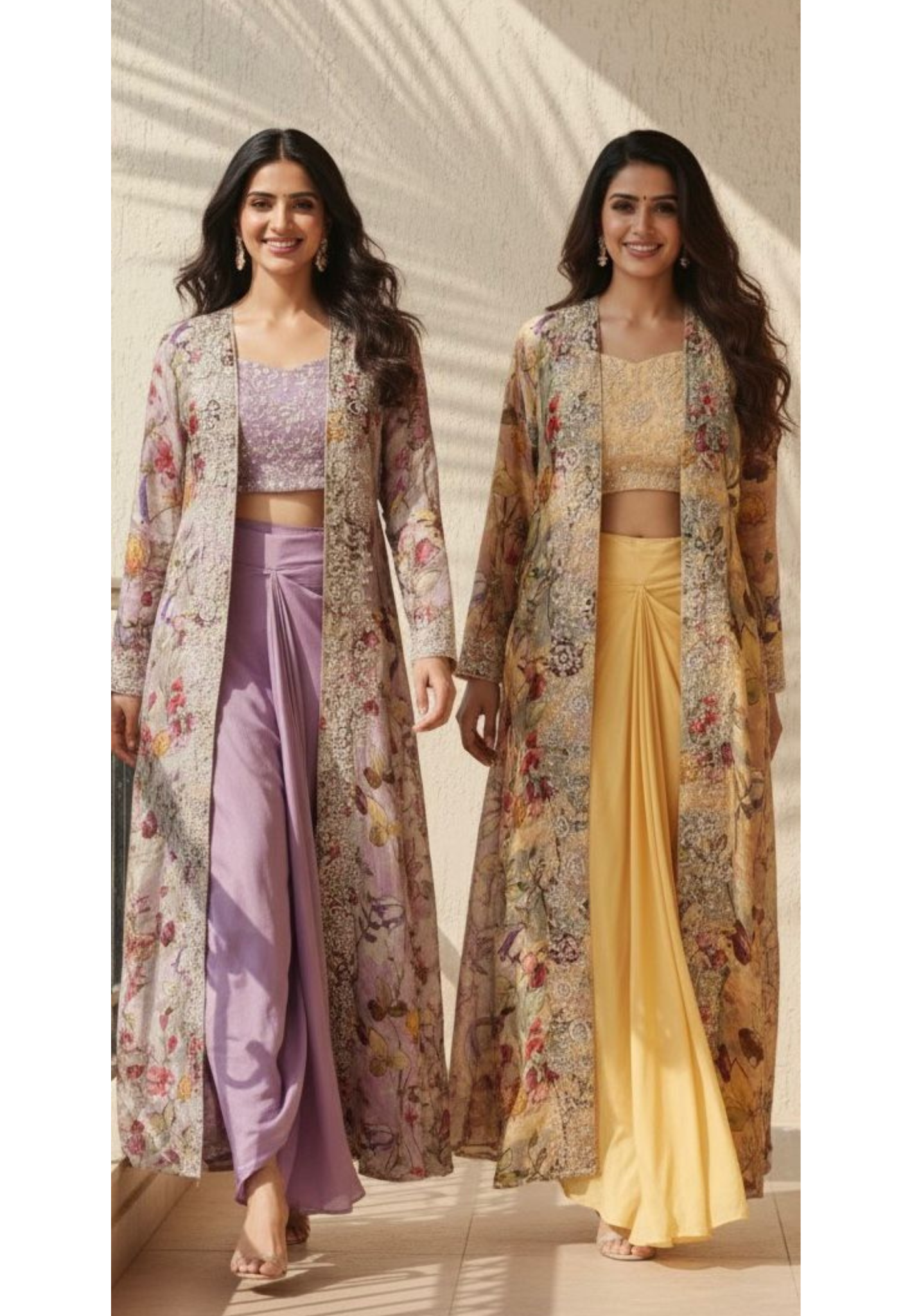 Heavy Handworked Digital Floral Print Shrug With Buster & Plain Drape Skirt- 11752, 11750