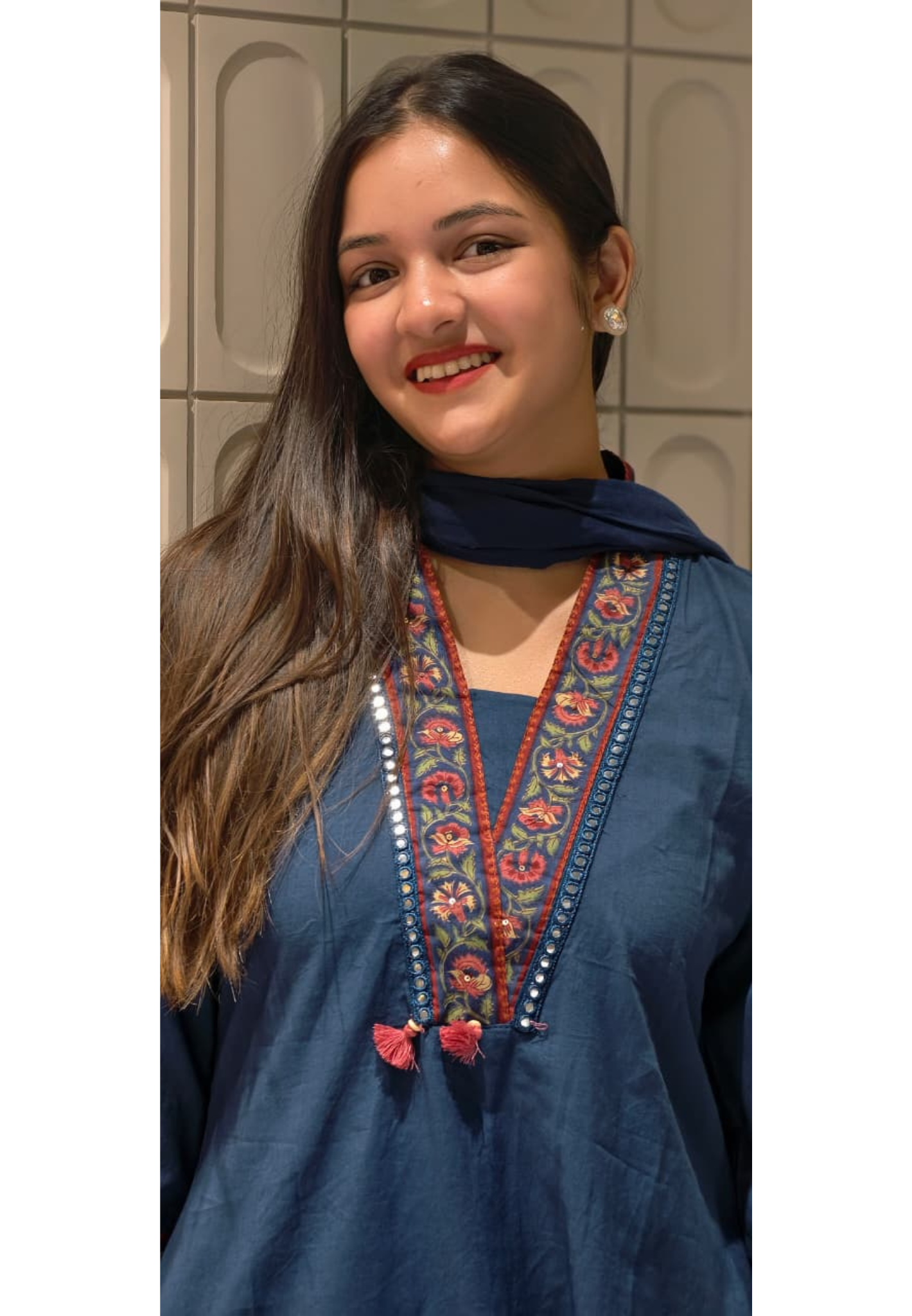 A-Line Solid Bordered Kurta & Dupatta With Printed Bottom In Cotton Fabric- 13547