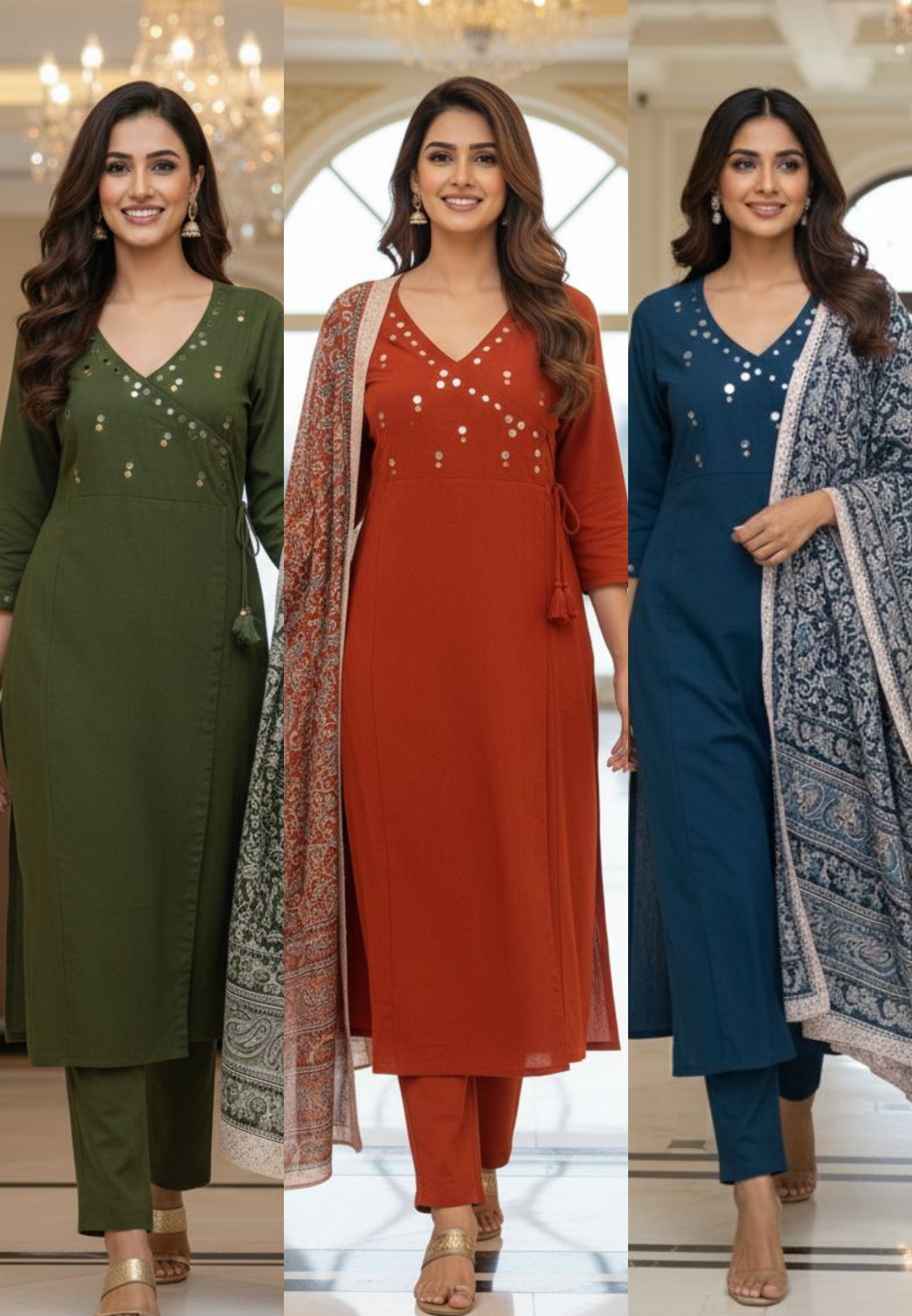 Angrakha Foil Mirror Elegance Solid A-Line Full Suit Set With Printed Dupatta In Cotton Fabric-13006