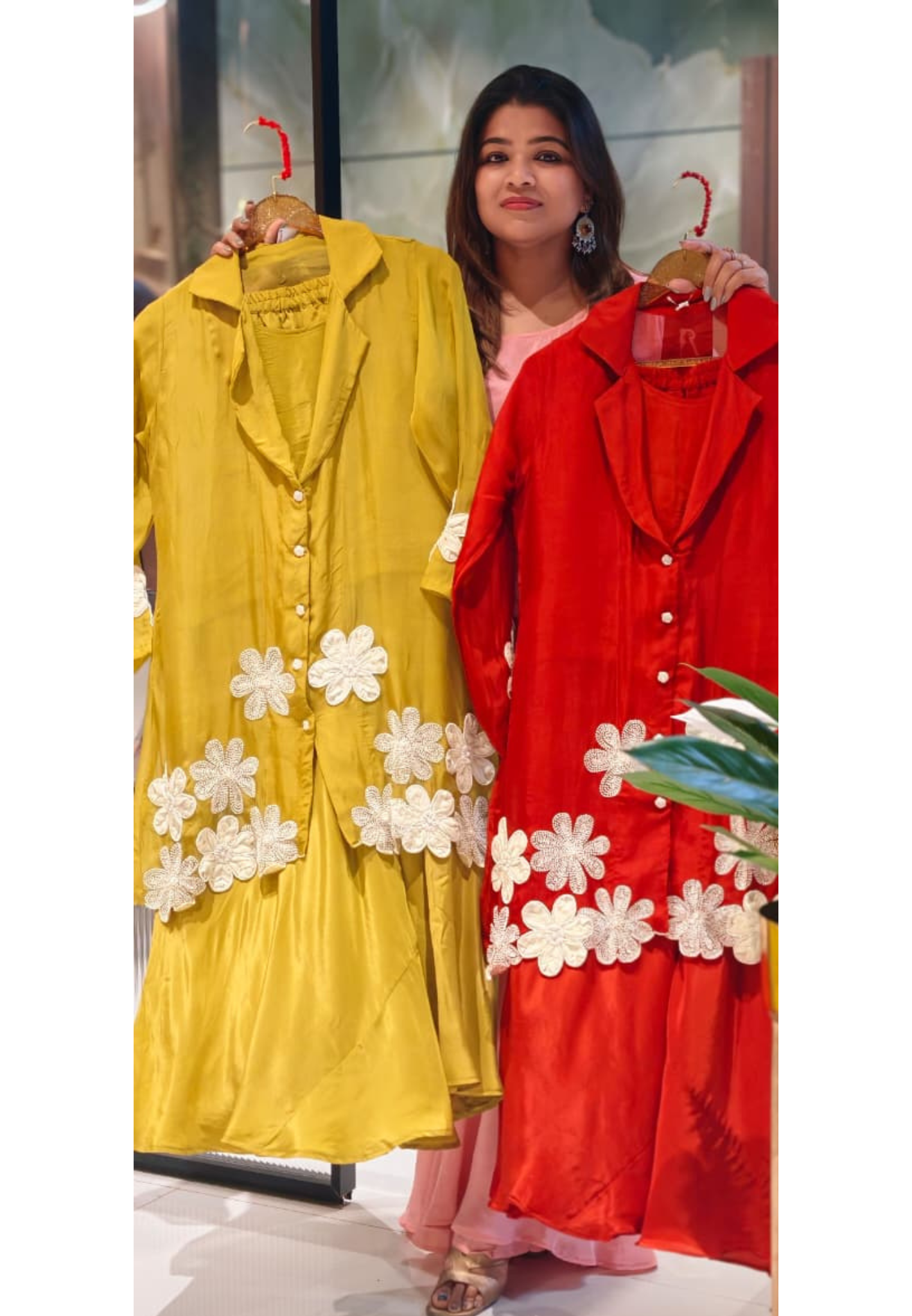 Floral Elegance Applique Pearl Upwork Solid Co-Ord Set In Organza Fabric (Inner Inside)-13748