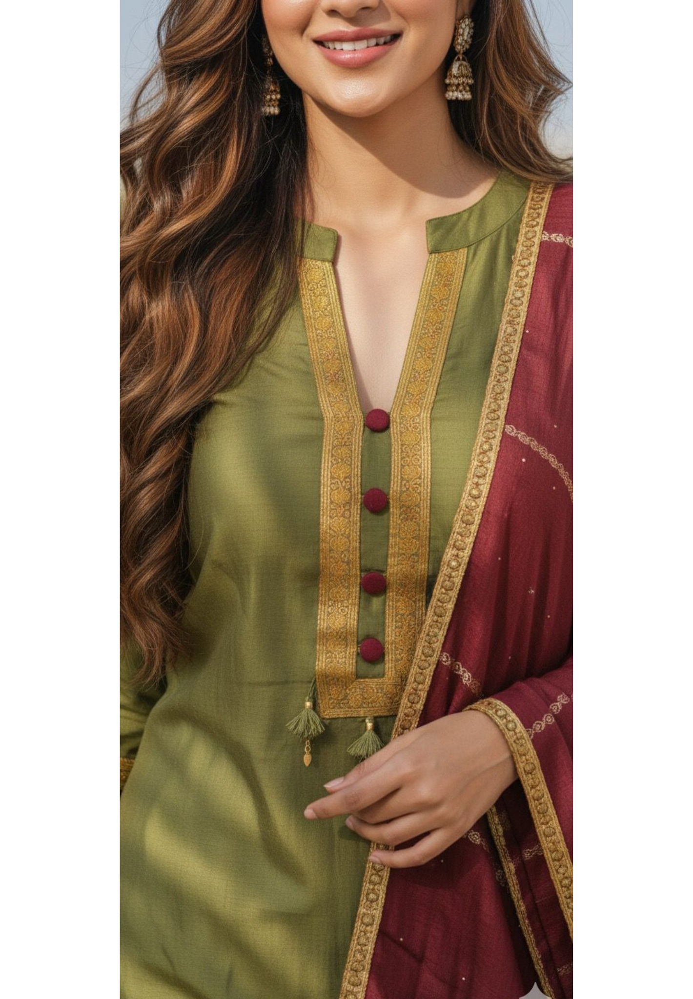 Banarasi Touch Mandarin Collared Full Suit Set With Dupatta & Crush Bottom-11717