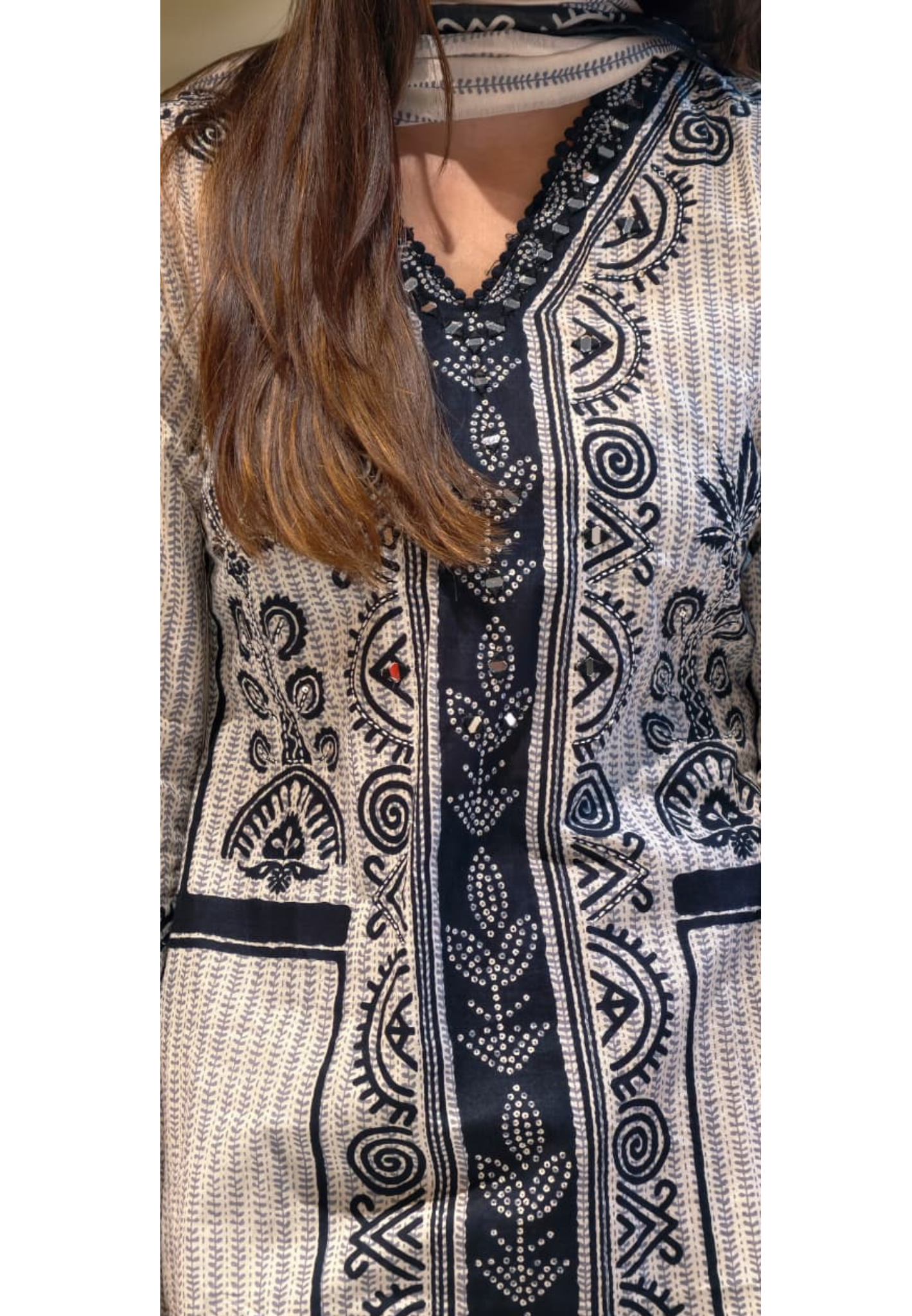 Bold Look Placement Print Straight Cotton Full Suit Set With Dupatta- 13513