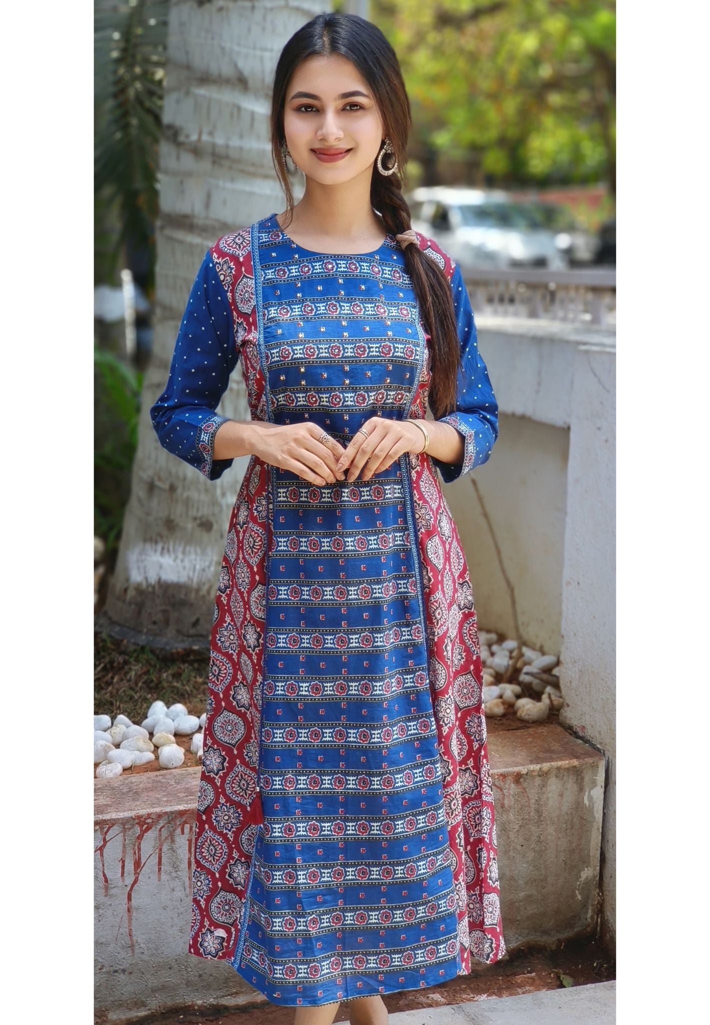 summer cotton printed ankle length frock-04659