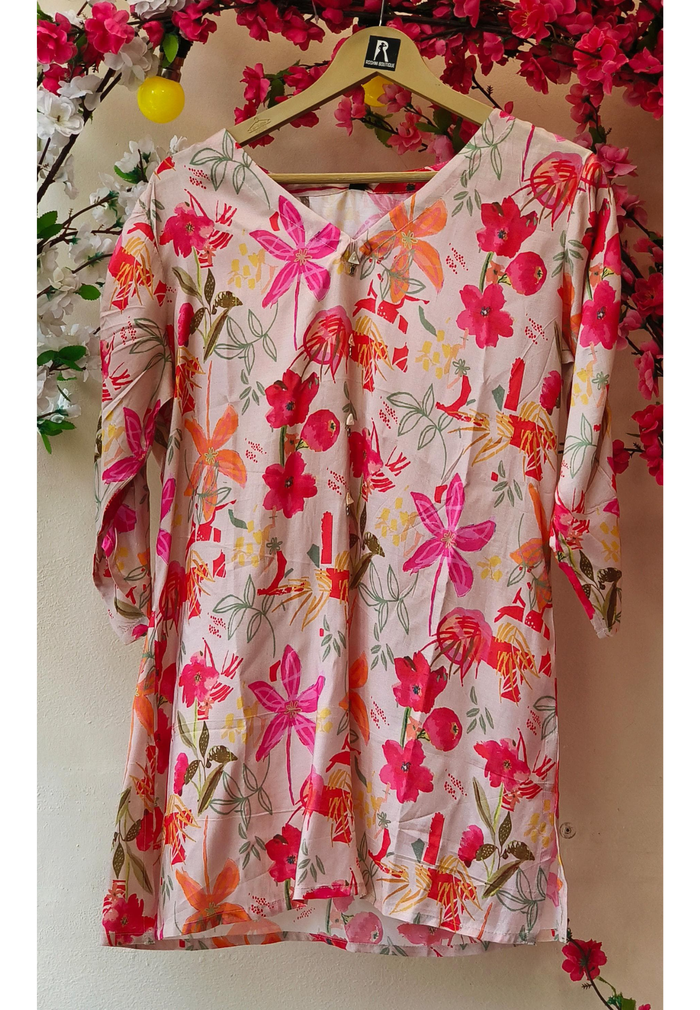 Floral Printed muslin V-neck Short Top -05786