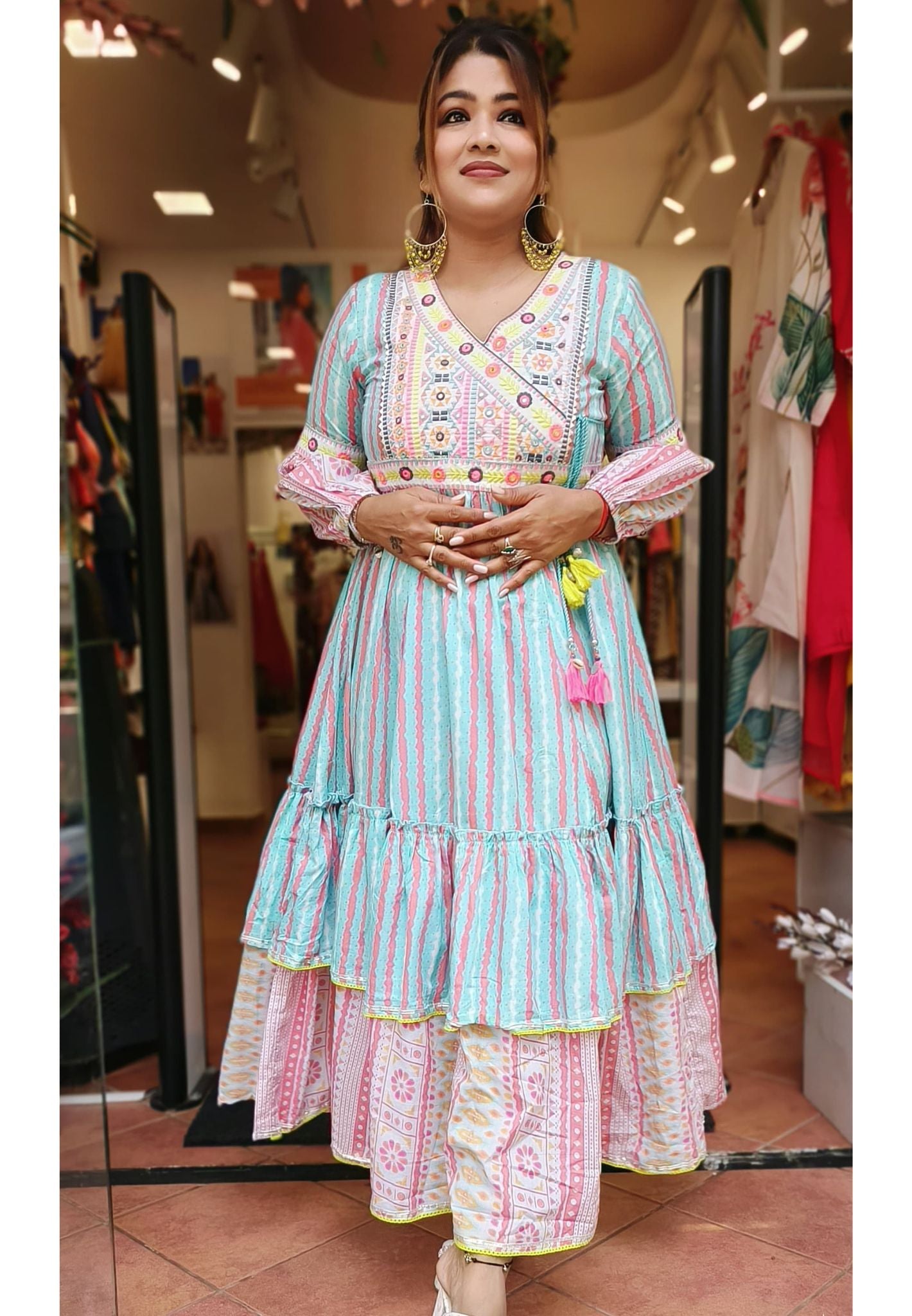 Beautiful multi cotton printed summer Gown-04636