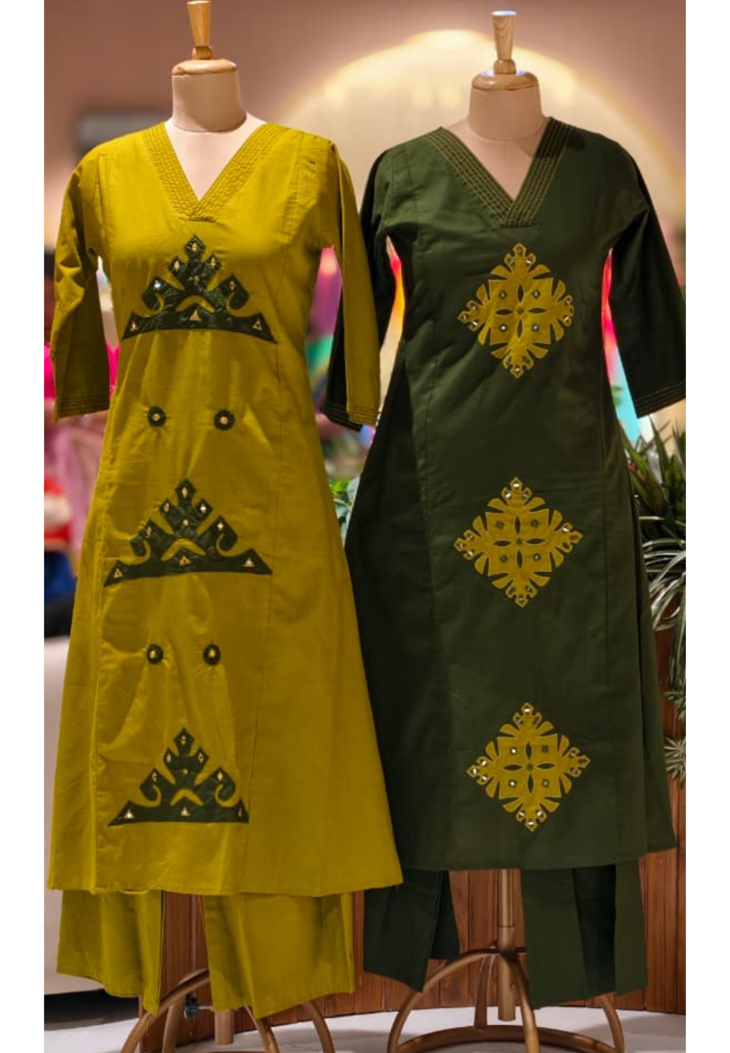 Smart Embroidery Pleated V-Neck A-Line Cotton Kurta Pant Set- 13549