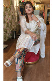 Beautiful multi shade embroidered shimmer tissue full set with tissue  dupatta and brocade pant DRY WASH-041182