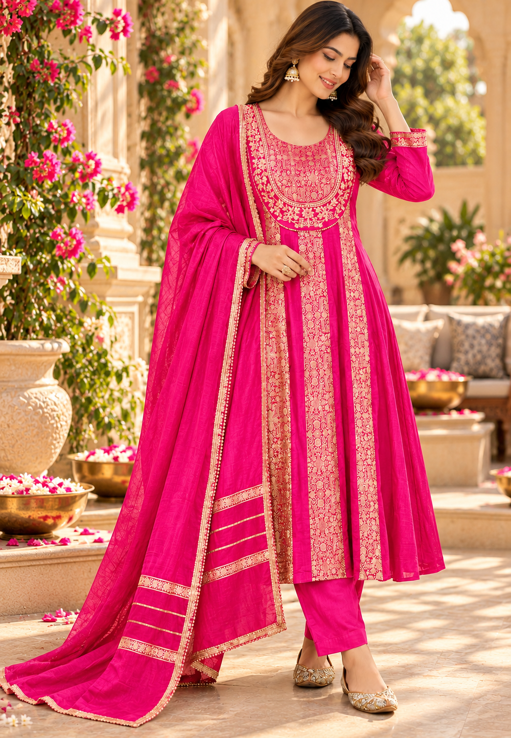 Brocade Panel Aline Russian Silk  Elegant Full Suit Set With Duptta 16998