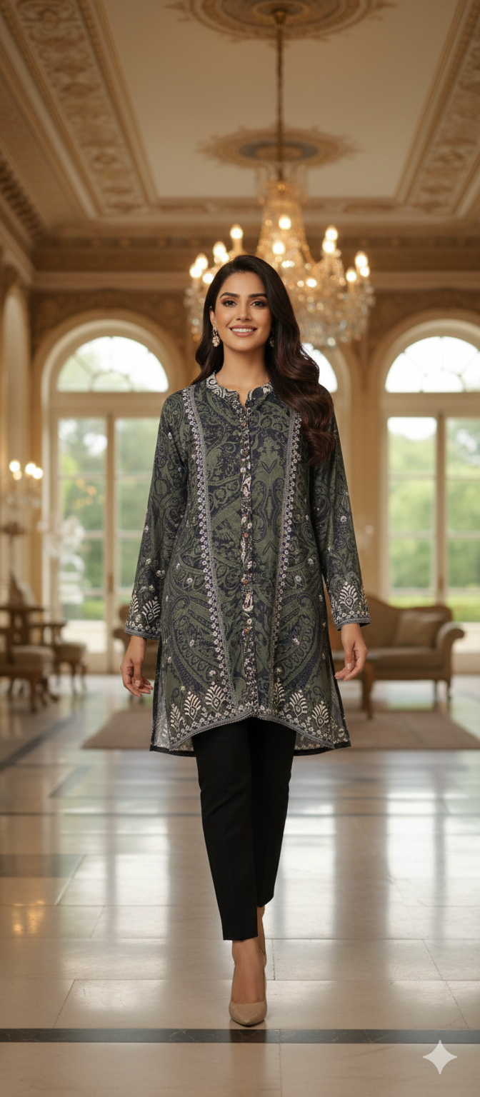 Pure Crape Beautiful Prints Short Kurti