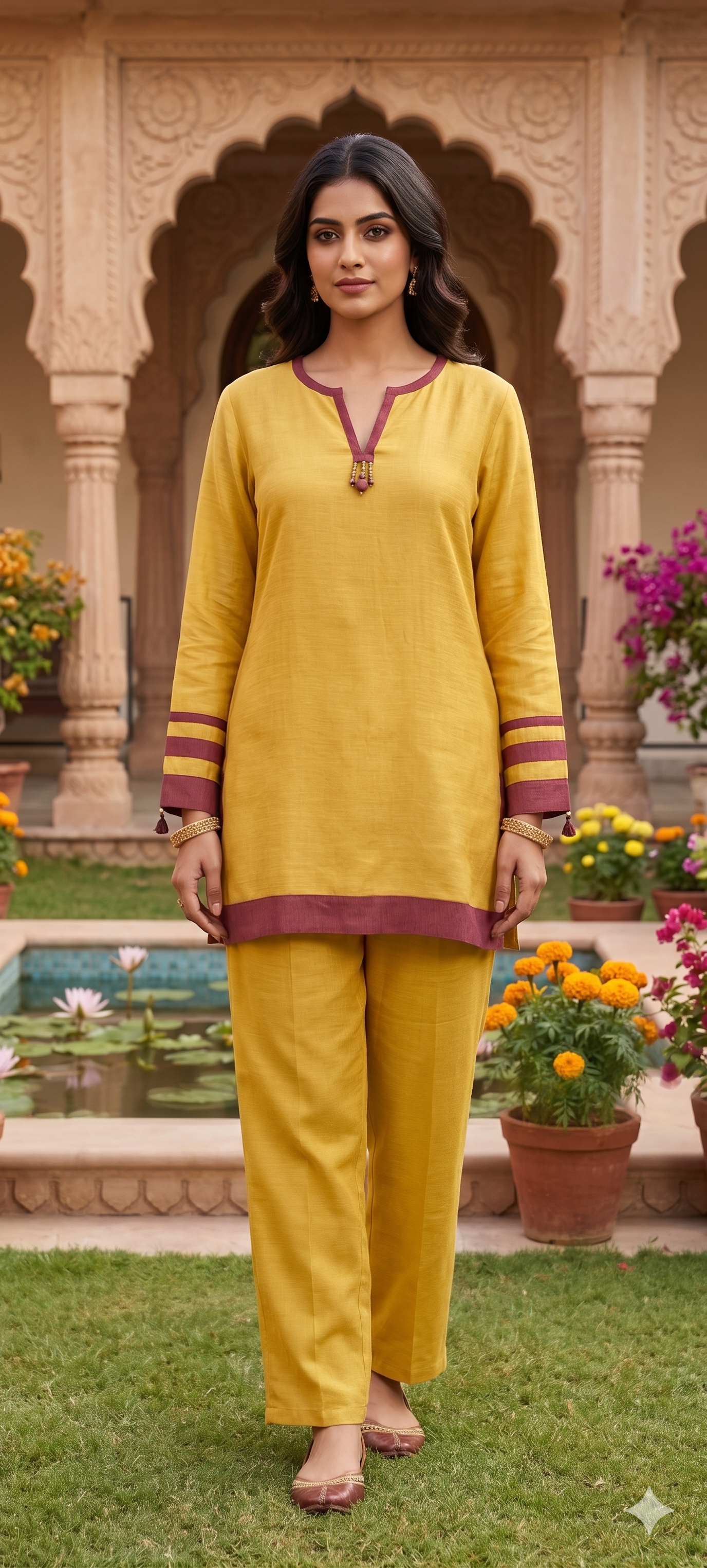Solid Minimal Tassel Accent Border Highlights Matching Co-Ord Set In Cotton Fabric- 14532 RB347