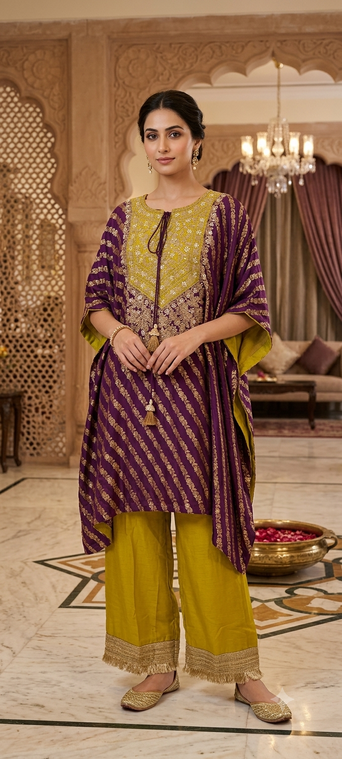 Festive Elegance Pure Banarasi Touch Dual Tone Vibrant Kaftan With Matching Bottom- 13378