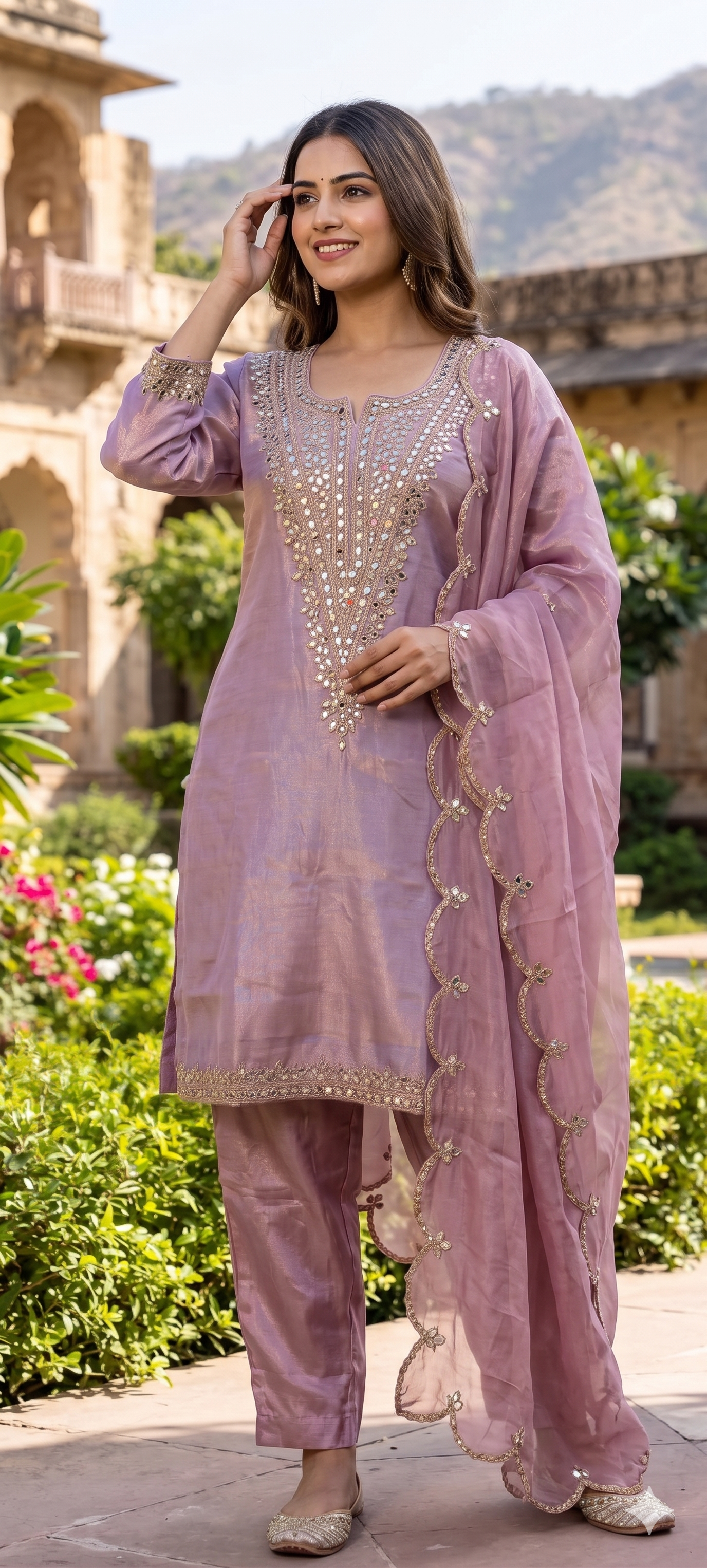 Premium Designer Heavy Mirror Work Straight Kurta Pant  with Dupatta-14883