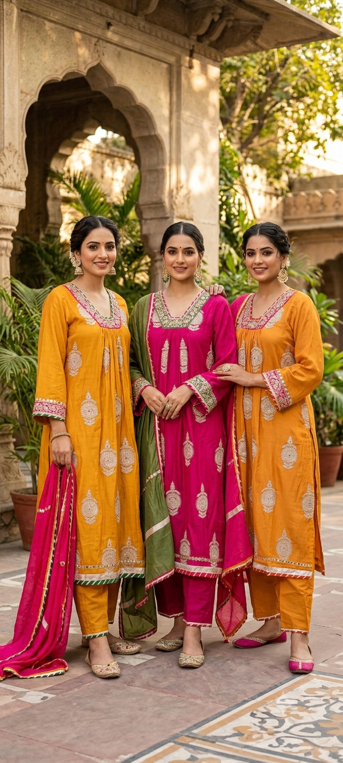 Heavy Zardosi Embroidered Real Mirror Work Over Daman & Sleeve A-Line Full Suit Set With Dupatta- 16072