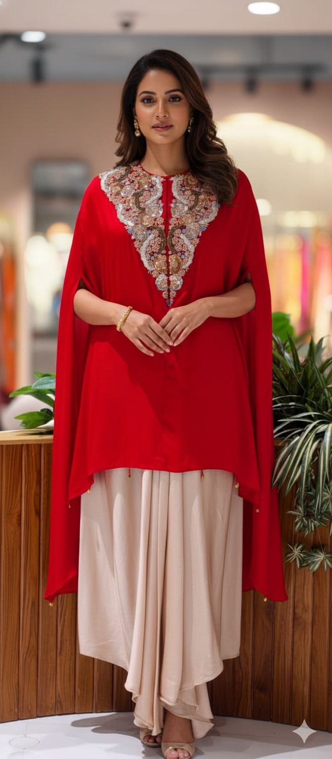 3D Shine Embellished Sequin Heavy Hand Work Yoke Outer With Buster & Flowy Palazzo Bottom- 13248