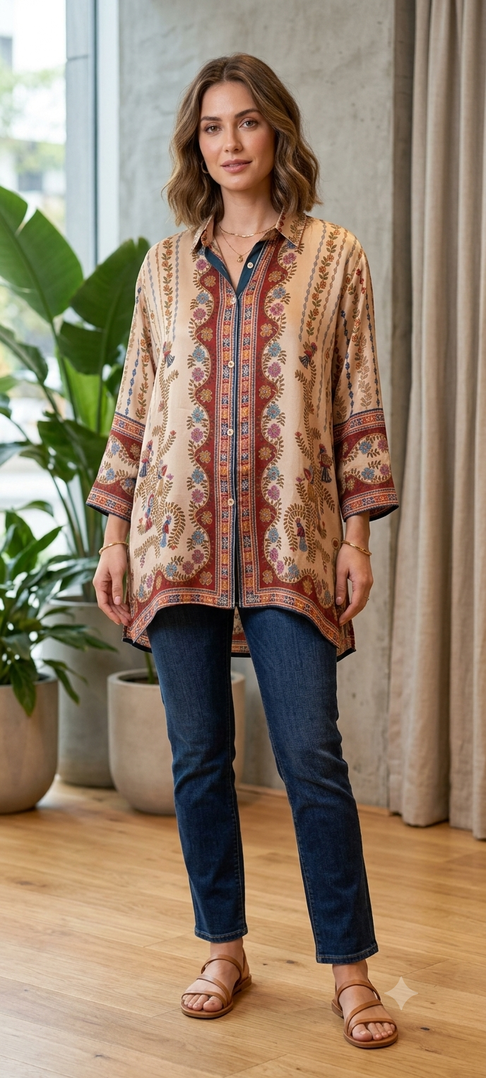 Floral Placement Prints Flowy Casual Wear Crepe Shirt- 15634