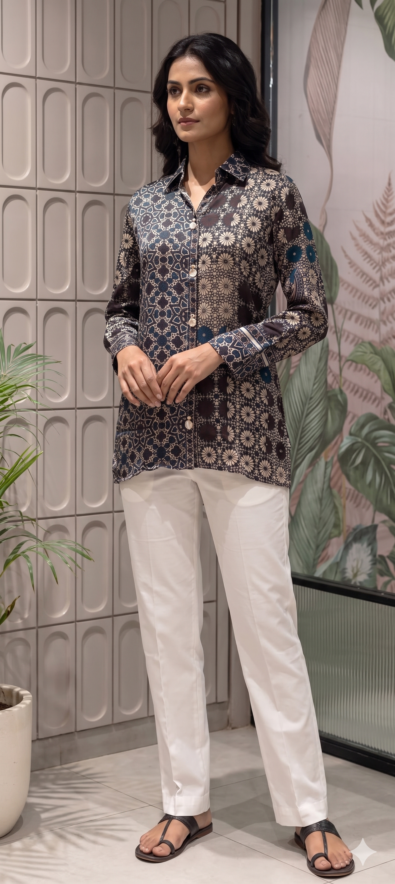 Abstract Gajji Silk-Blend Kaleidoscope Print Button-Down Shirt-14837  RB475