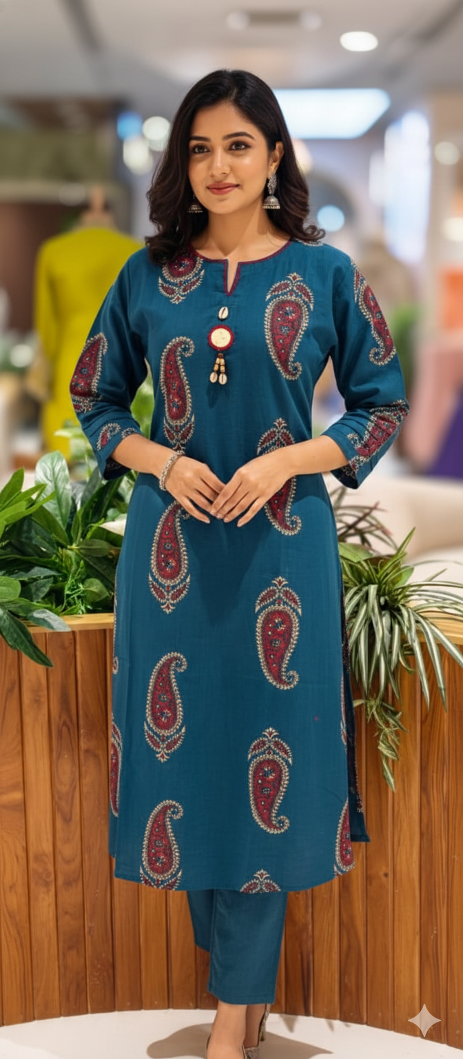 Verdent Mango Buti Print Casual Wear A-Line Kurti Only-13525