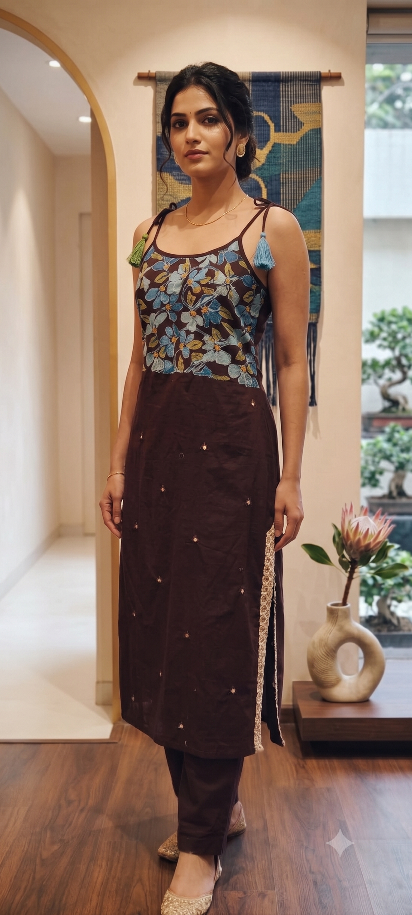 Noodle Strap Summer Style Petal Printed Casual Wear Cotton Kurta Pant Set- 15123