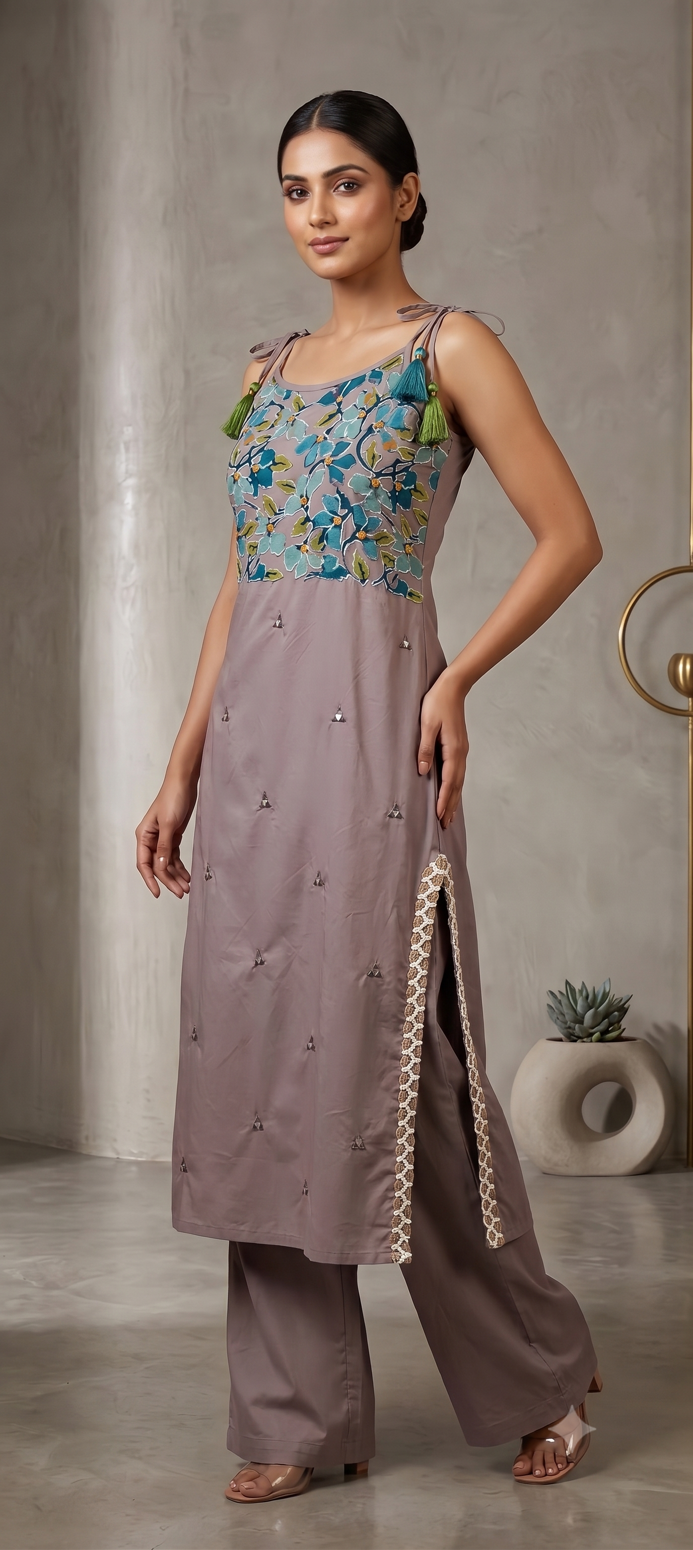 Noodle Strap Summer Style Petal Printed Casual Wear Cotton Kurta Pant Set- 15123