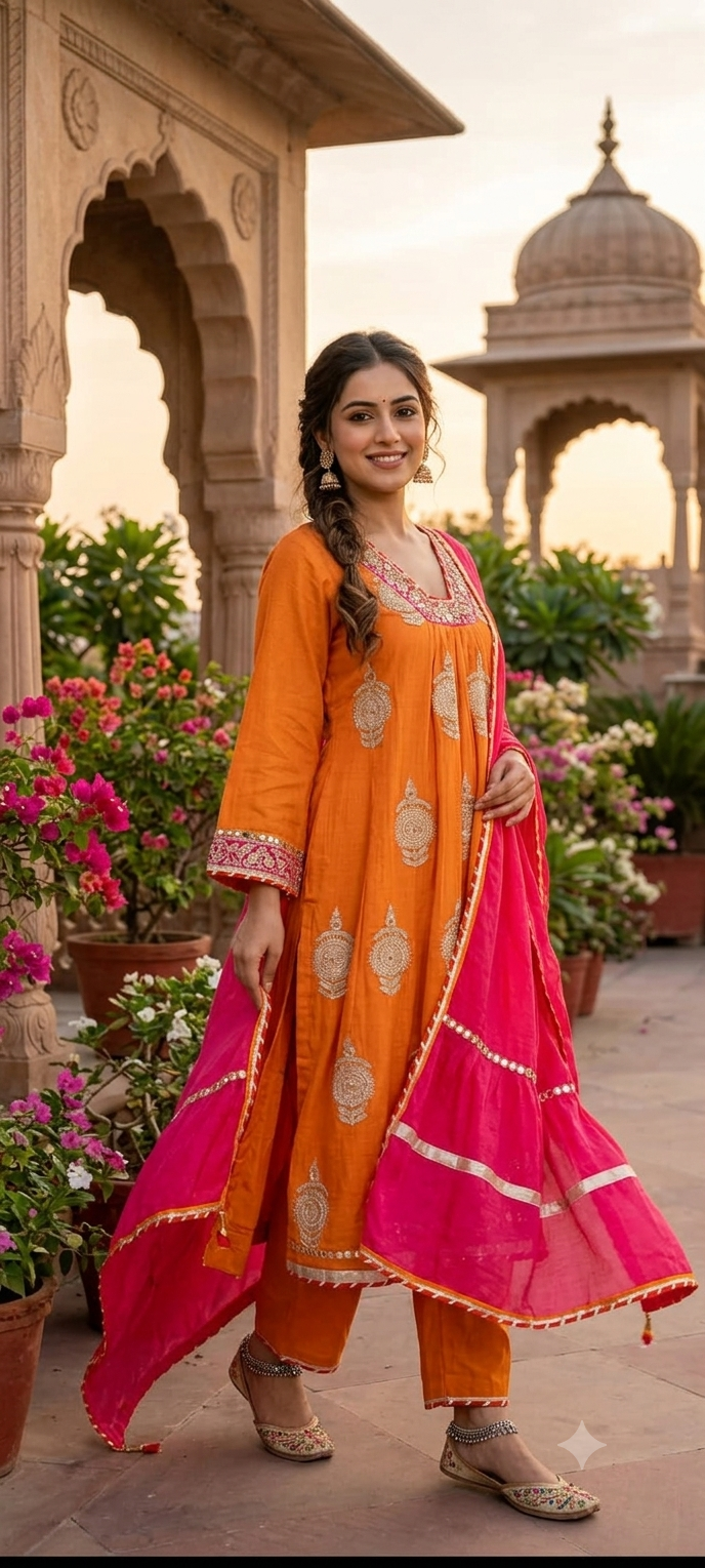 Heavy Zardosi Embroidered Real Mirror Work Over Daman & Sleeve A-Line Full Suit Set With Dupatta- 16072