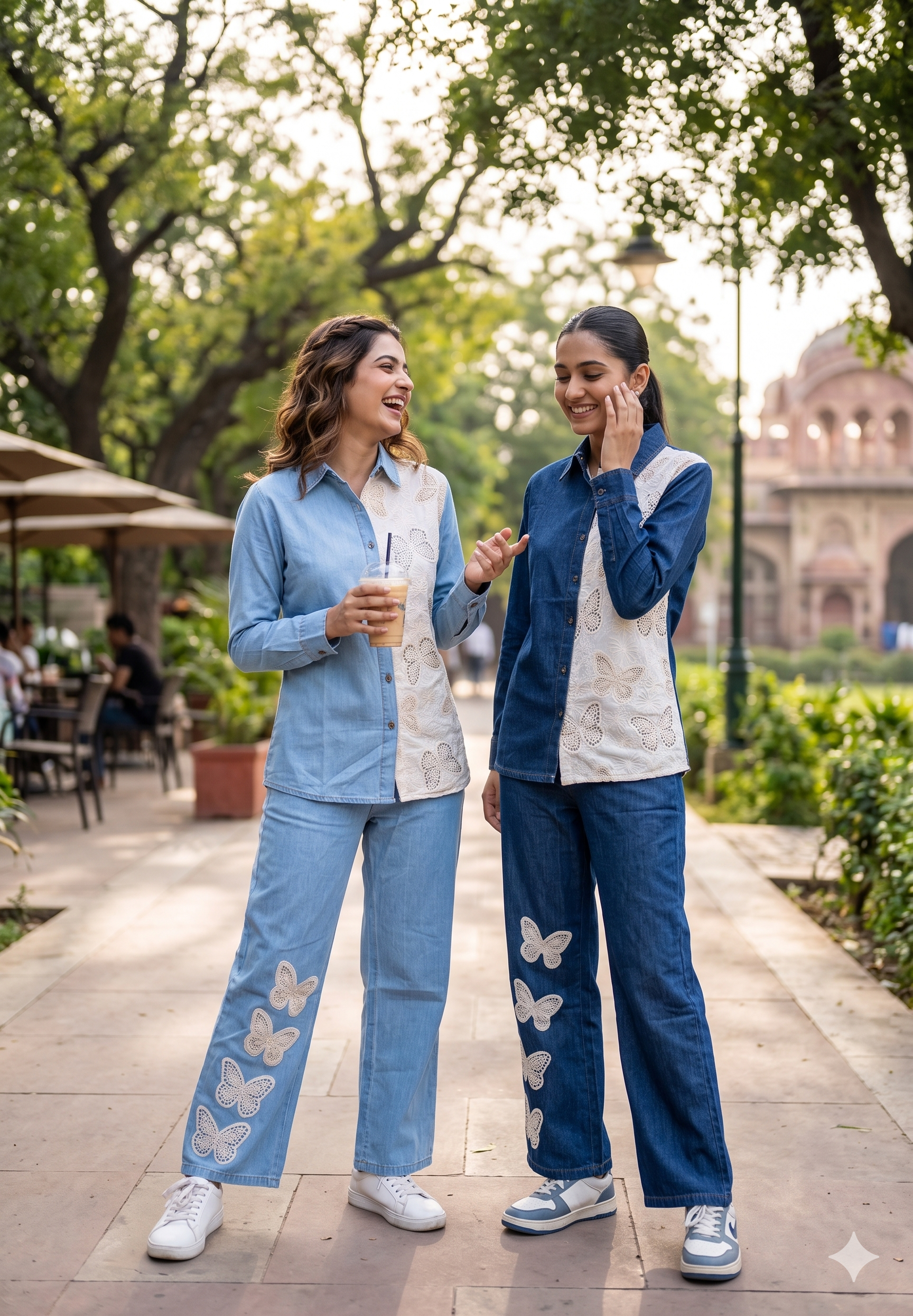 All Over Scattered Butterfly Patch Dual Tone Denim Co-Ord Set-14340