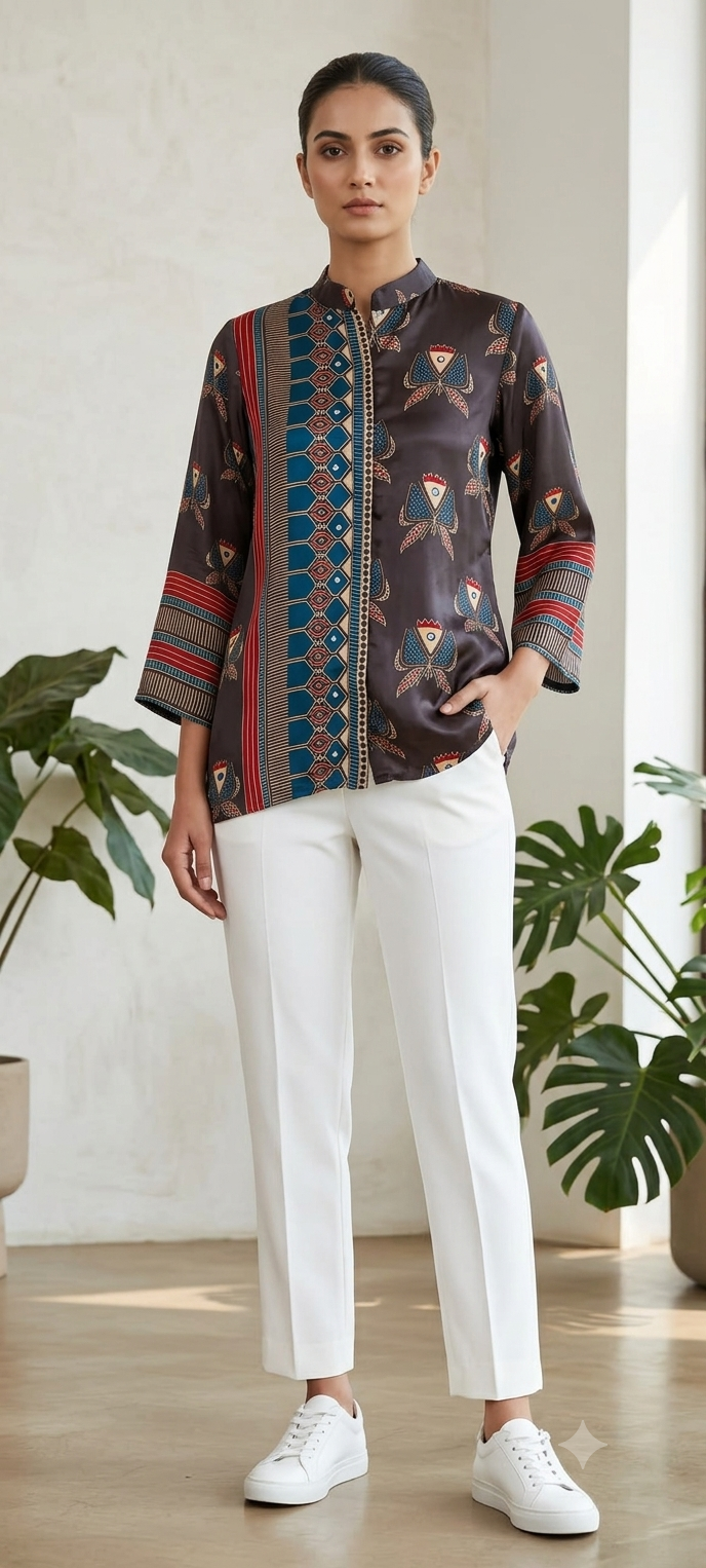 Colorful Multi Floral Prints Flowy Crepe Casual Wear Shirt- 15643