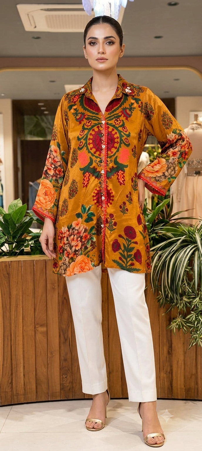 Colorful Multi Floral Prints Flowy Crepe Casual Wear Shirt- 15643