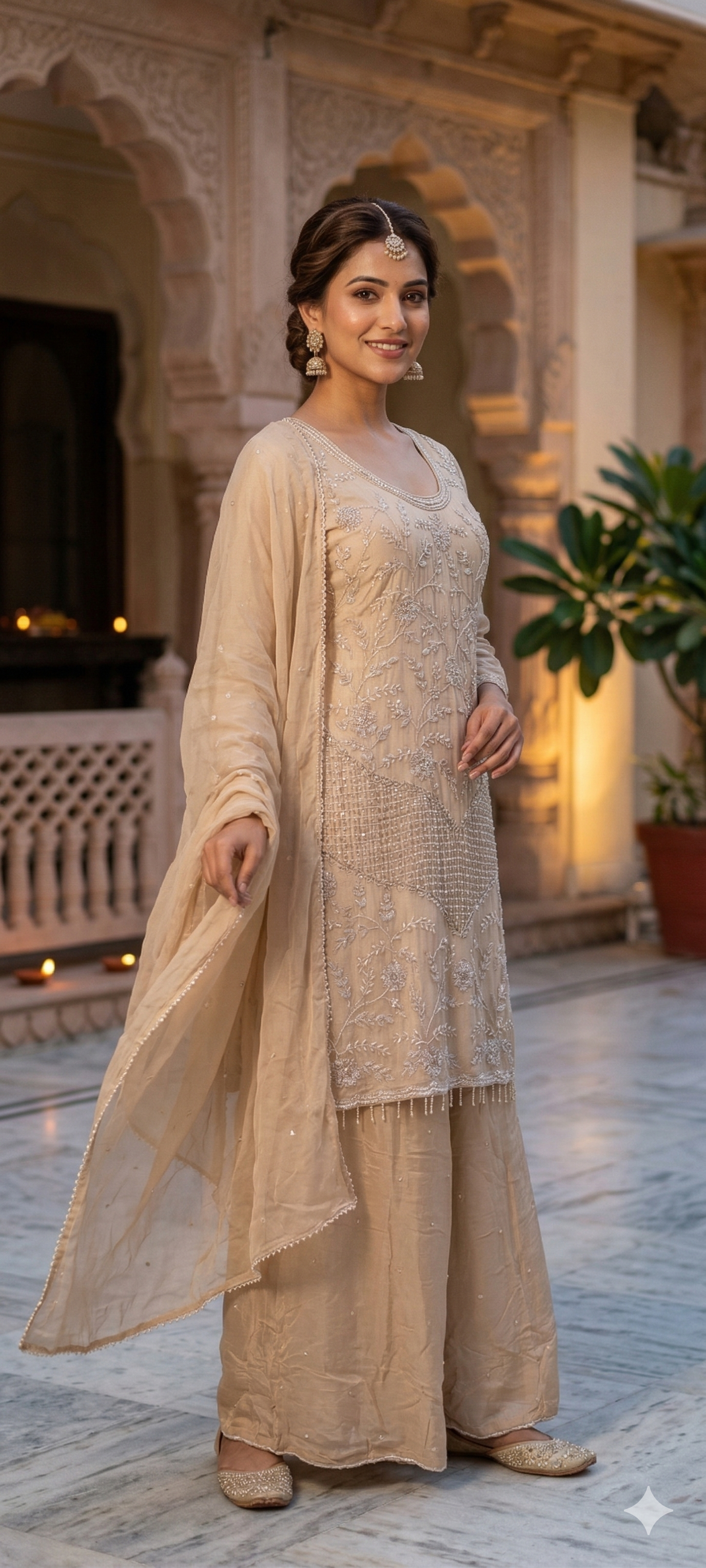 Cut Dana Floral Blossom Elegant Handwork Heavy Full Suit Set With Scalloped Dupatta In Chinon Fabric- 13631