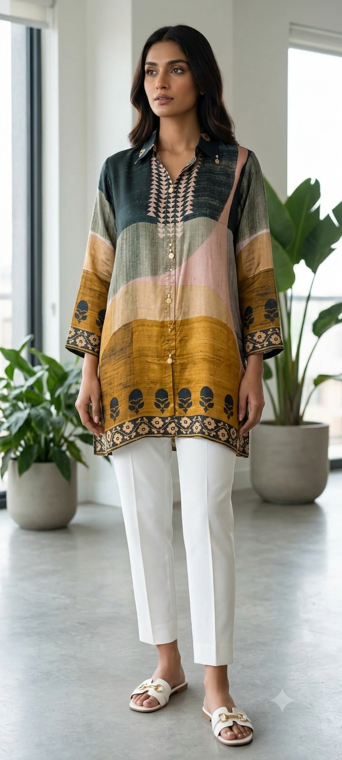 Beautifully Multi Printed Collared Casual Wear Crepe Shirt- 15634