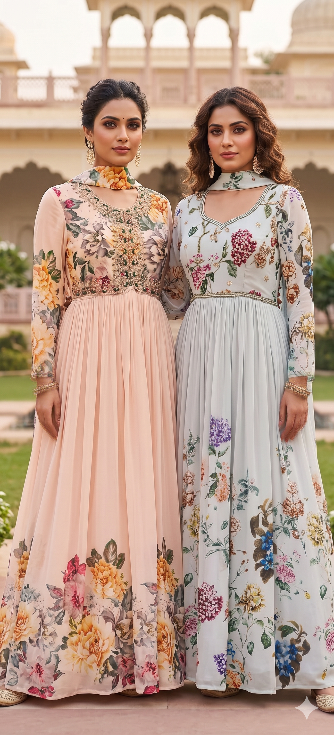 Digital Floral Print With Cut-Dana Highlights Chinon Anarkali Gown With Chowker Dupatta- 12108