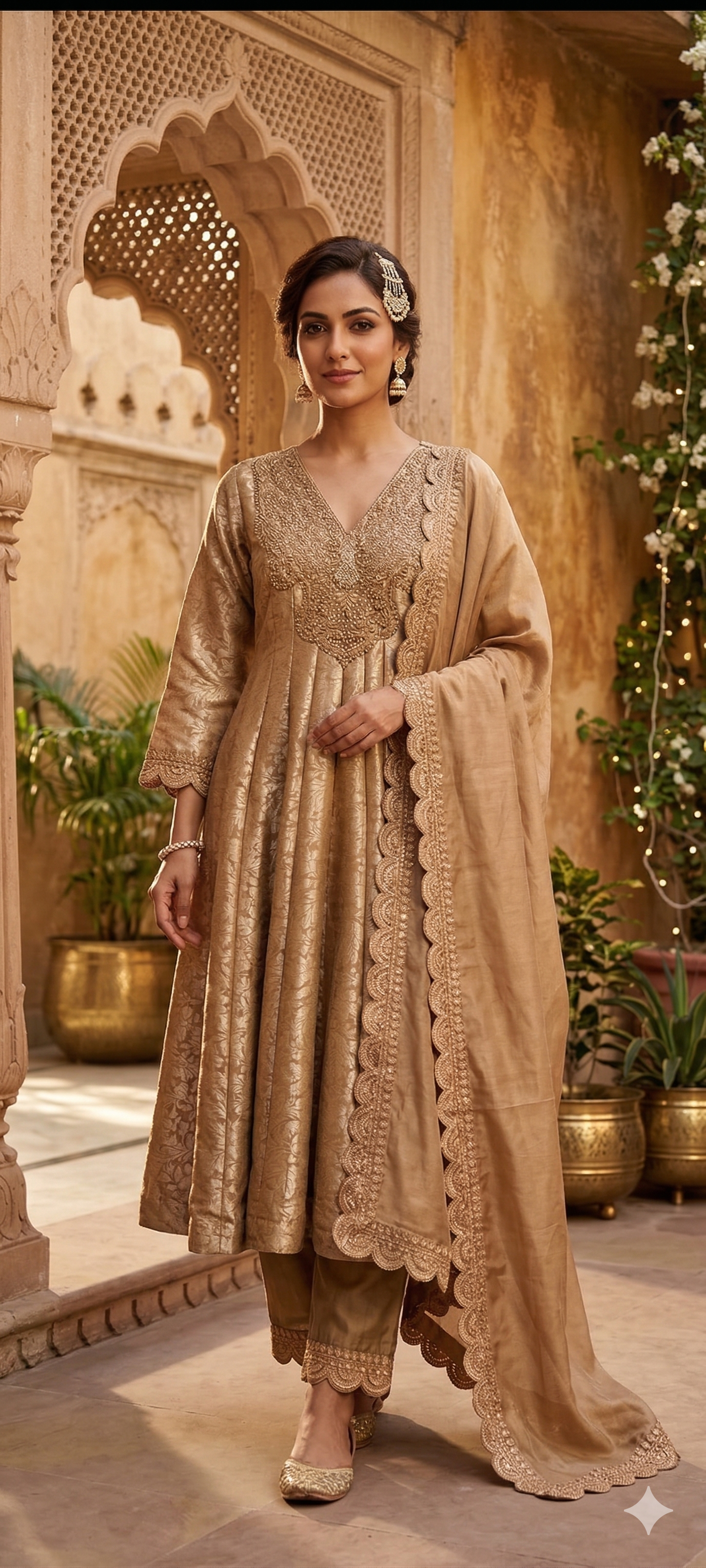 Jacquard Pattern Stunning Heavy Neck Embroidery Brocade Panel Anarkali Full Set- 14072