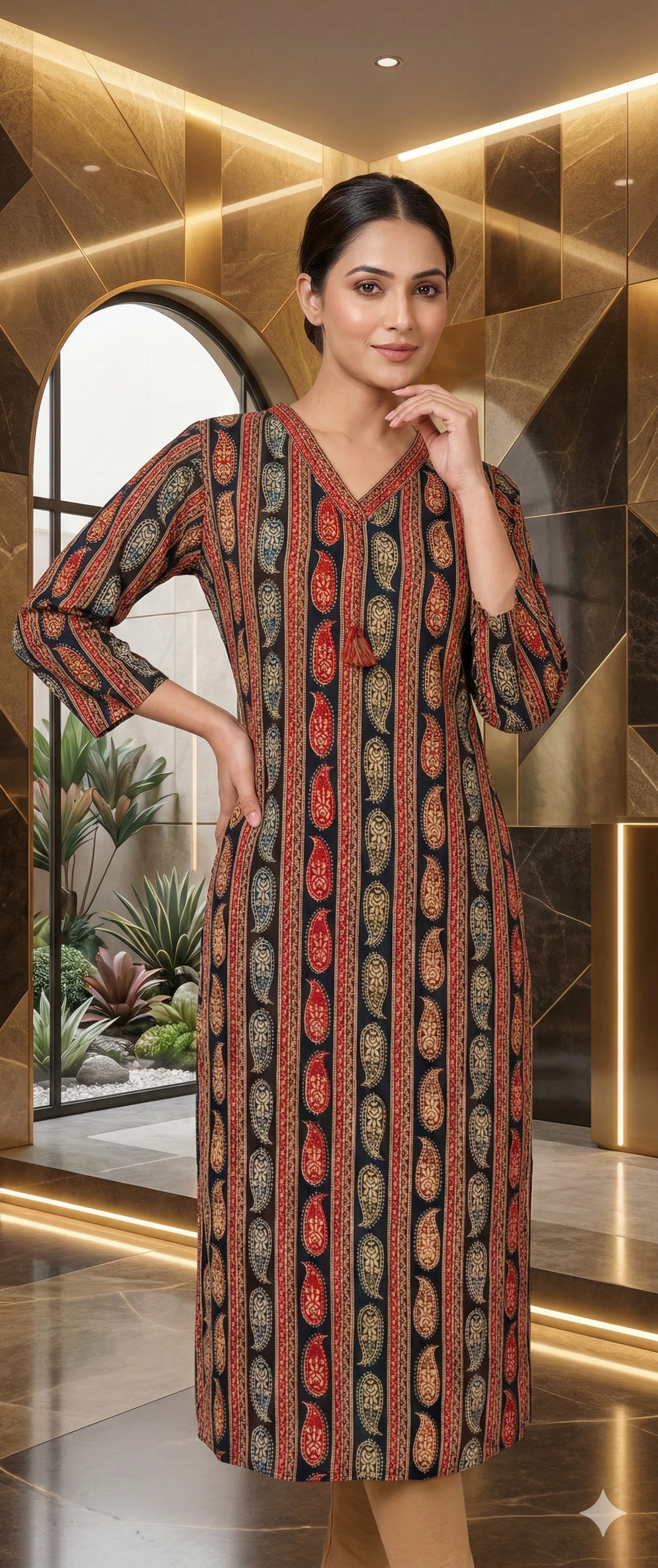 Mango Buti Upside Down Print Colorful Kurti Only- 13749 (Slightly Lean Fit)