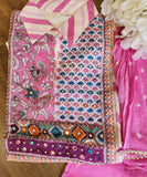 Lehriya muslin Collar neck embroidery kurta with pant and dupatta set of 3-01970)