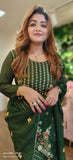 Beautiful Soft organza with brocade embroidered kurta with pant and  organza dupatta set of 3-02623}