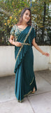 Stylish cut dana embroidery heavy Blouse Drape dhoti style ruffel saree with belt  Ready to wear sareeDRY WASH-03644}