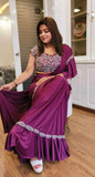 Designer Stylish cut dana embroidery heavy cut work padded Blouse Ready to wear saree with belt DRY WASH-03643)