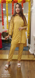 Yellow collar Indo-western kurta with pant set of 2