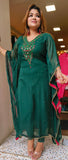 Beautiful green georgette embroidery only kaftan with lining DRYWASH Dispatching after 15days-03897