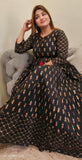 Beautiful black cotton printed sammar Gown-03741