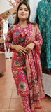 Cotton Printed V-neck kurta with pant and cotton dupatta full suit Set -03973