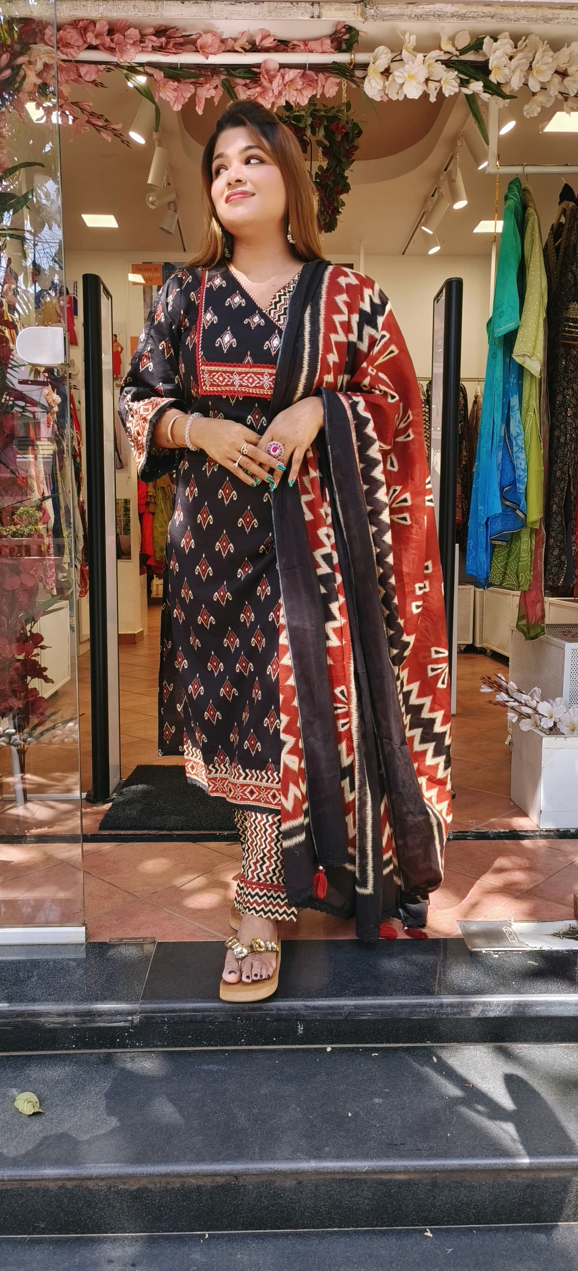 Black  maroon printed Summer cotton embroidered  Beautiful full set with cotton dupatta DRY WASH-04219