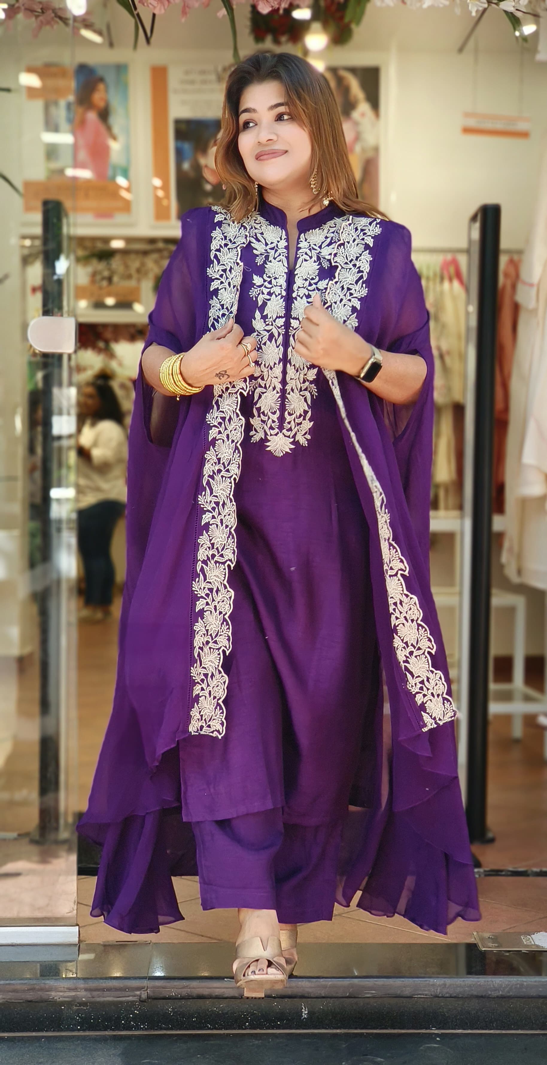 Beautiful Embroidred Party Wear Style kurta With pant and organza jacket DRY WASH ONLY-05860-66