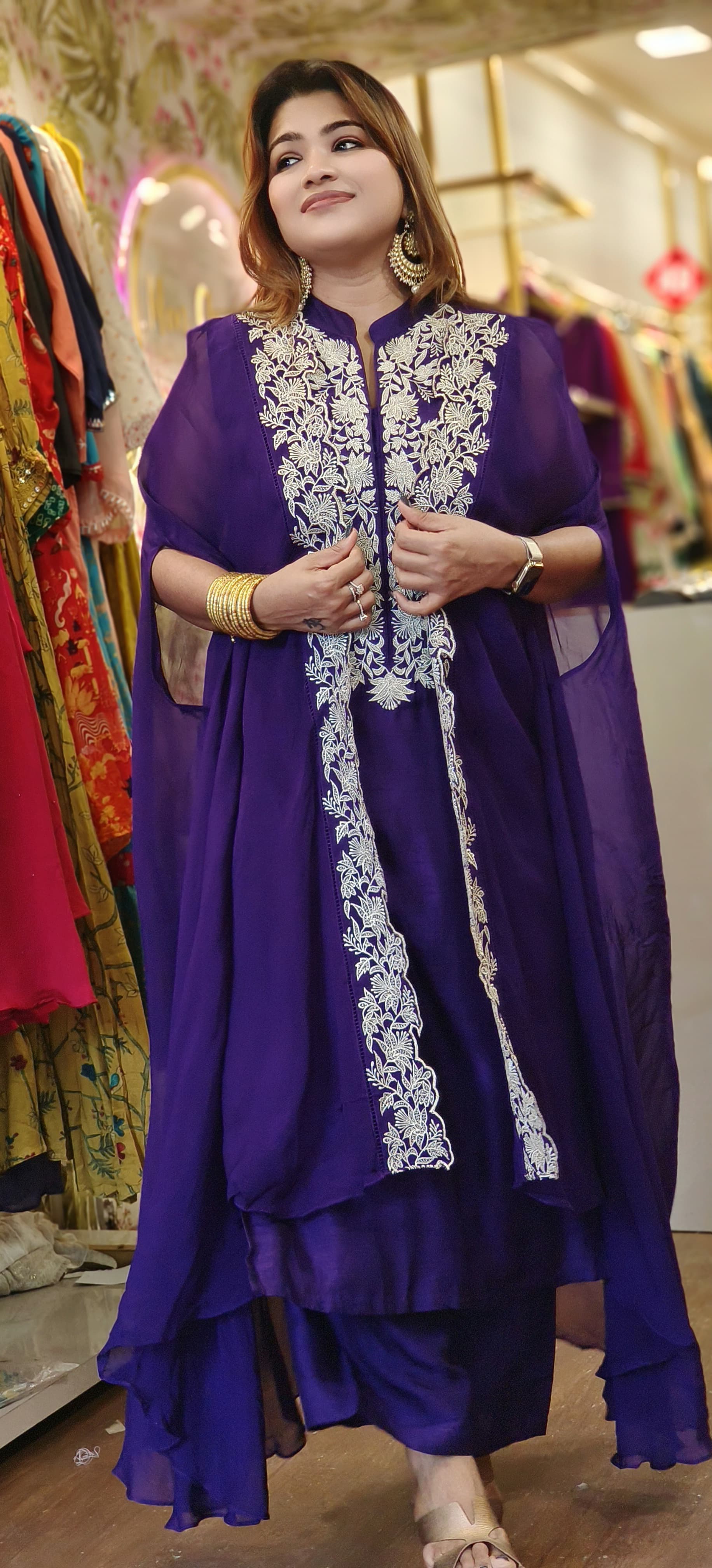 Beautiful Embroidred Party Wear Style kurta With pant and organza jacket DRY WASH ONLY-05860-66