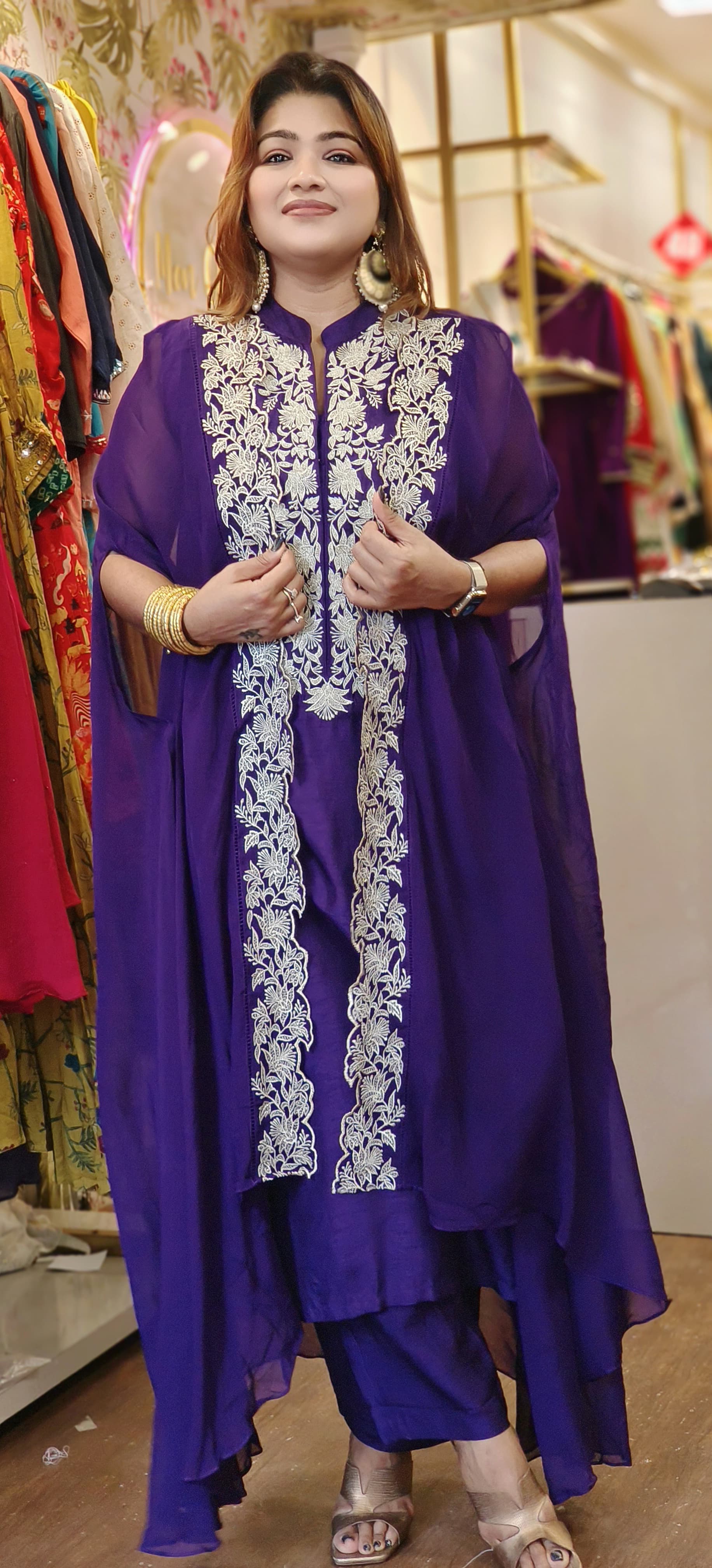 Beautiful Embroidred Party Wear Style kurta With pant and organza jacket DRY WASH ONLY-05860-66