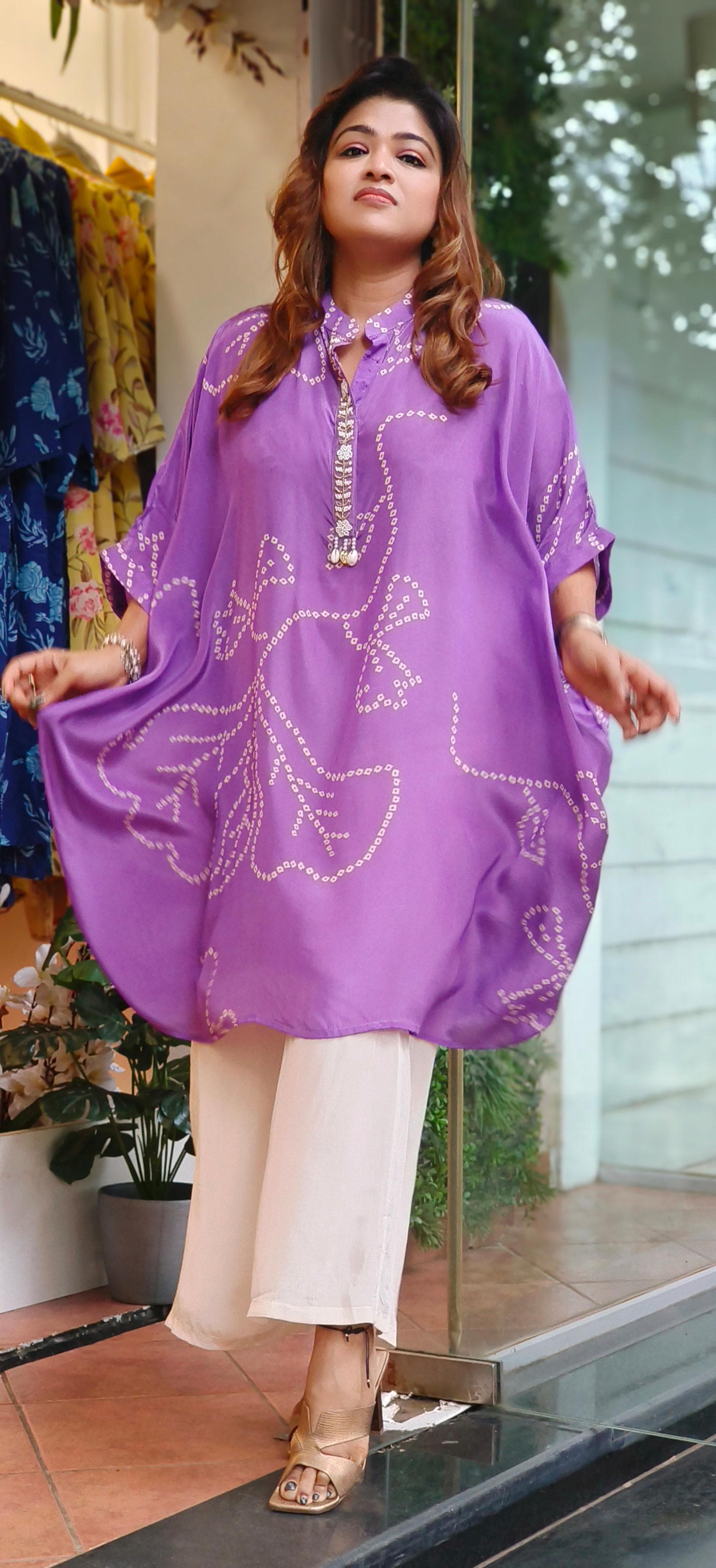 Pure Crape bandhani print kaftan with loose pant-06097-98