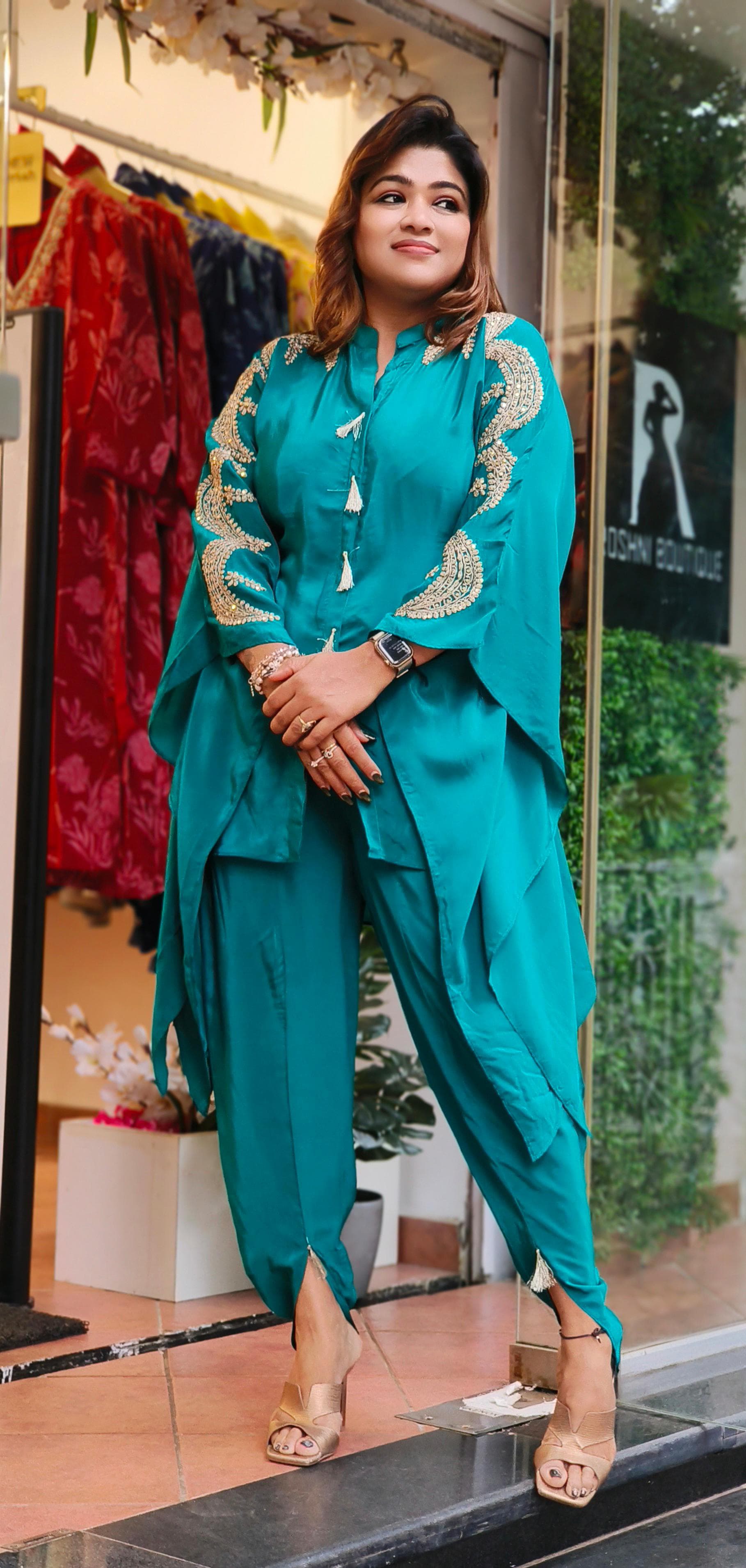 Party Wear Embroidered Kaftan wlWith Tulip Pants indo-western outfit DRY WASH- 06088 -87